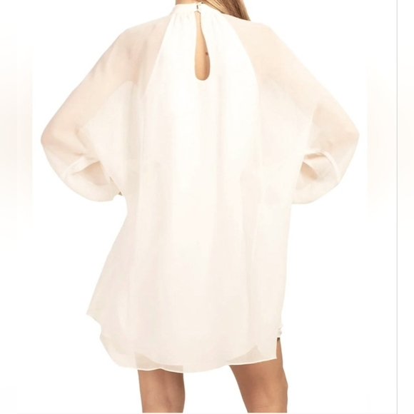 TRINA TURK Rhyme Cocktail Dress, White Halter Sleeveless Sheer Overlay Sz XS NWT - Picture 2 of 12